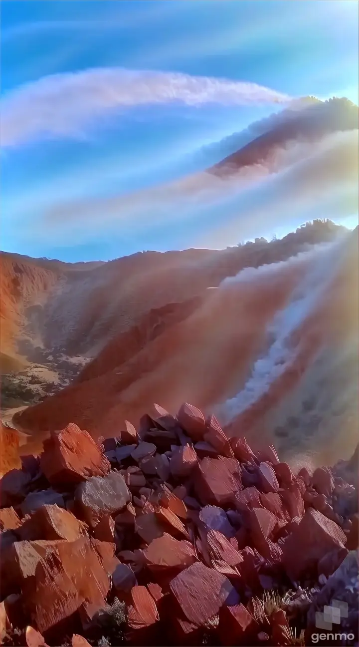 red dust is billowing upwards
