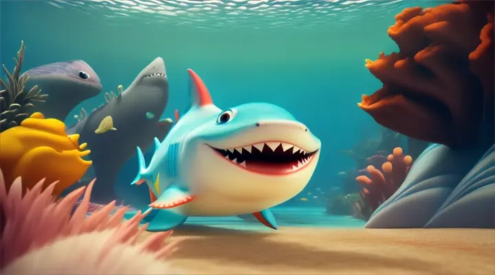  
5. A wide shot of the entire ocean floor, with the baby shark in the center;;;;;;;CARTOON,  CARICATURE EXTREME FUN   EXTRAVAGANT,LUXURY, STLIZED,SHOT MACRO,8K, 3D 
