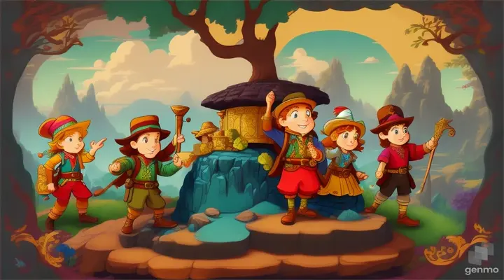 It wasn't just about the physical treasure; it was about the adventure, the teamwork, and the wisdom gained along the way. cartoon illustraation