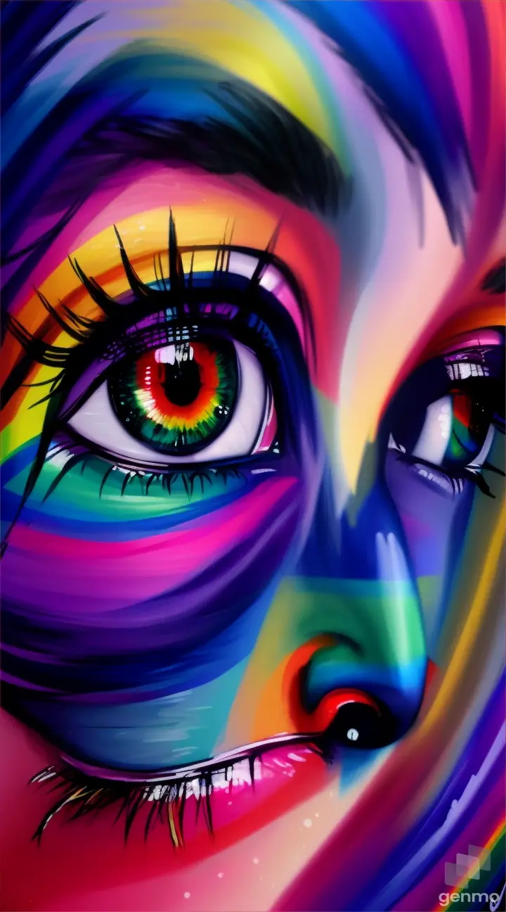 a painting of a woman's face with a rainbow eye