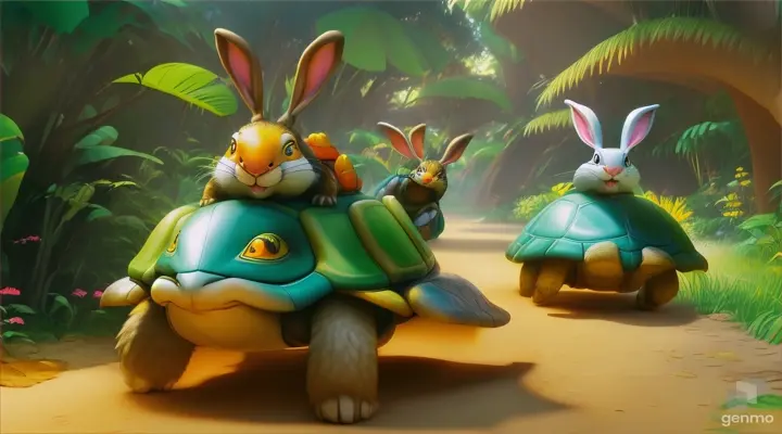 jungle was  One day, an unusual race was set to take place in the jungle - between a rabbit and a turtle.cartoon 3d animation style