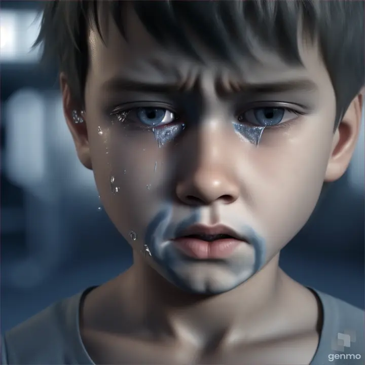 Aa boy is crying,3d image