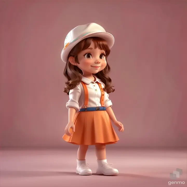 a little girl wearing a white hat and orange dress is walking across