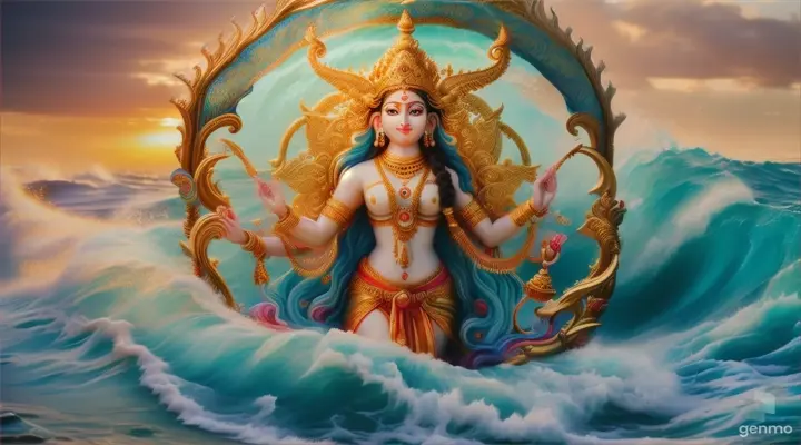 Hindu goddess ma durga 16:9 sea wave realastic nature