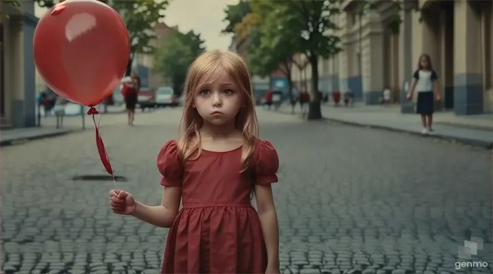 a little girl in a red dress close her eyes