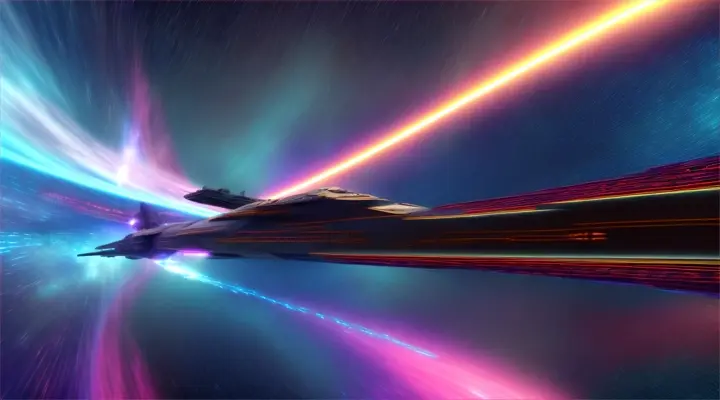 Star Wars battle ship in hyperspace with swirling colors and motion