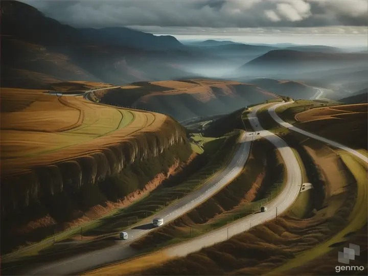 una lunga strada con curve senza fine in salita