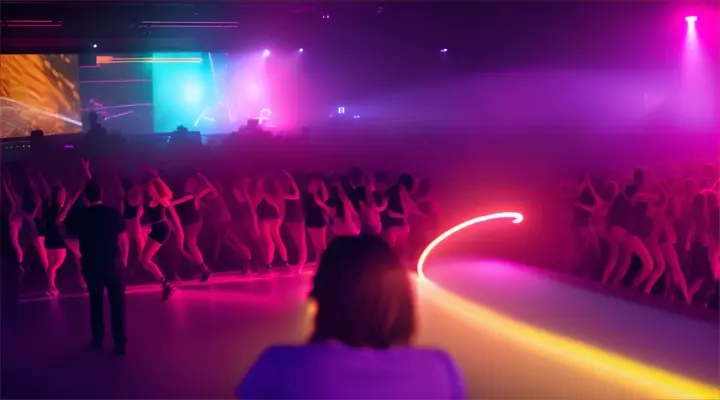 REALISTIC:step into the neon lights, bodies moving to be caught up in the hype