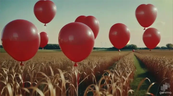 red balloons flying up