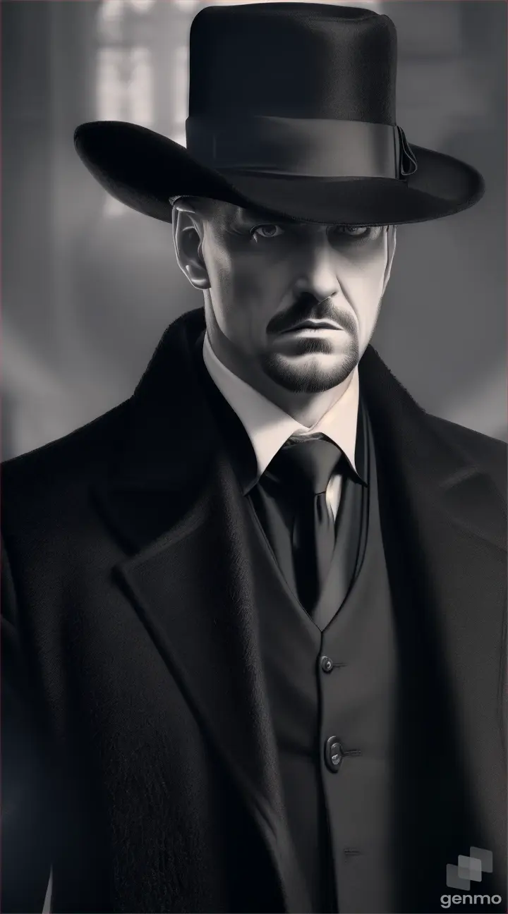Undertaker wearing black hat and black overcoat 