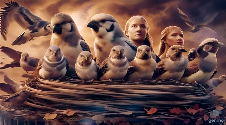 a group of birds sitting on top of a nest
