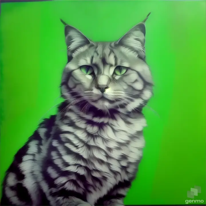 a painting of a cat on a green background