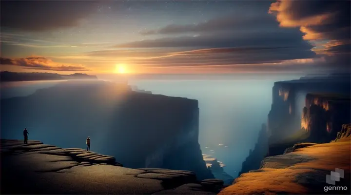 Man standing on a rock staring at a mysterious portal to another dimension in the sky