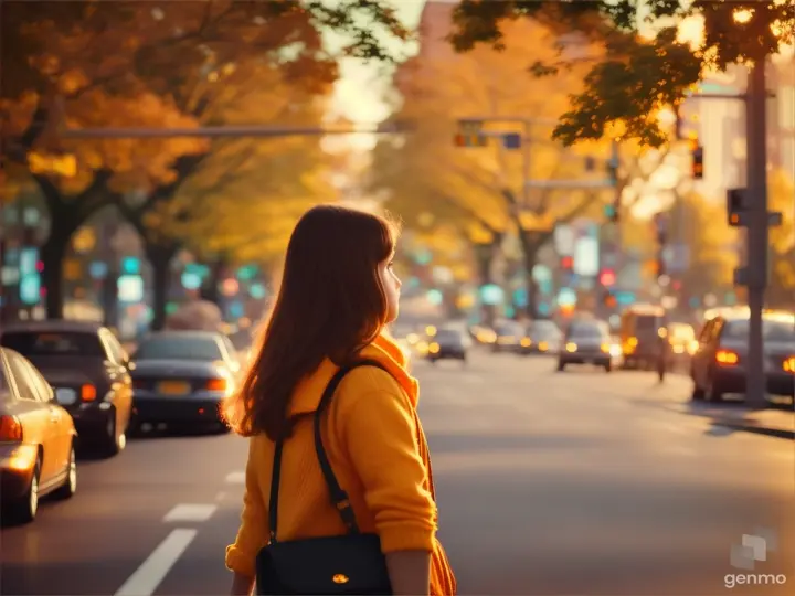 A girl walking on the road