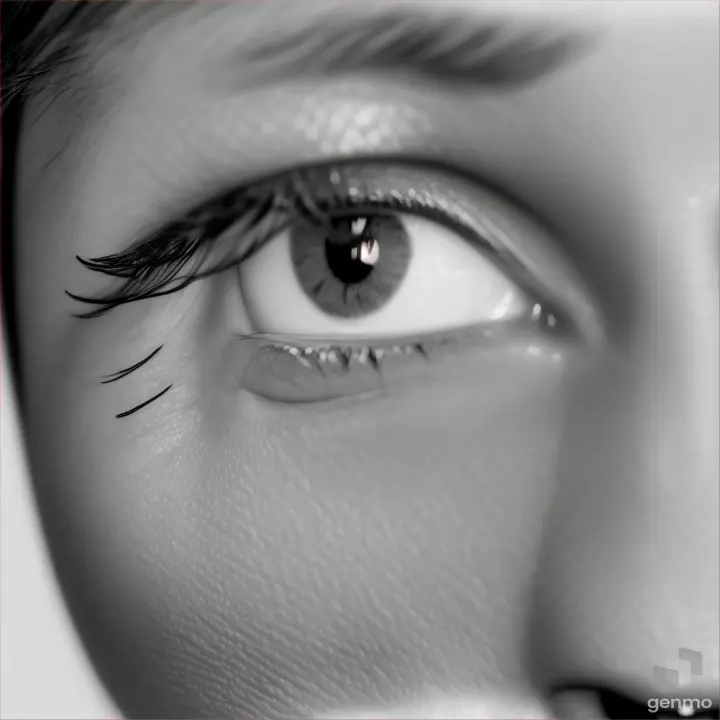 A close-up minimalist photo of a woman's eye, with a smokey eye makeup and a red poppy near the corner of her eye