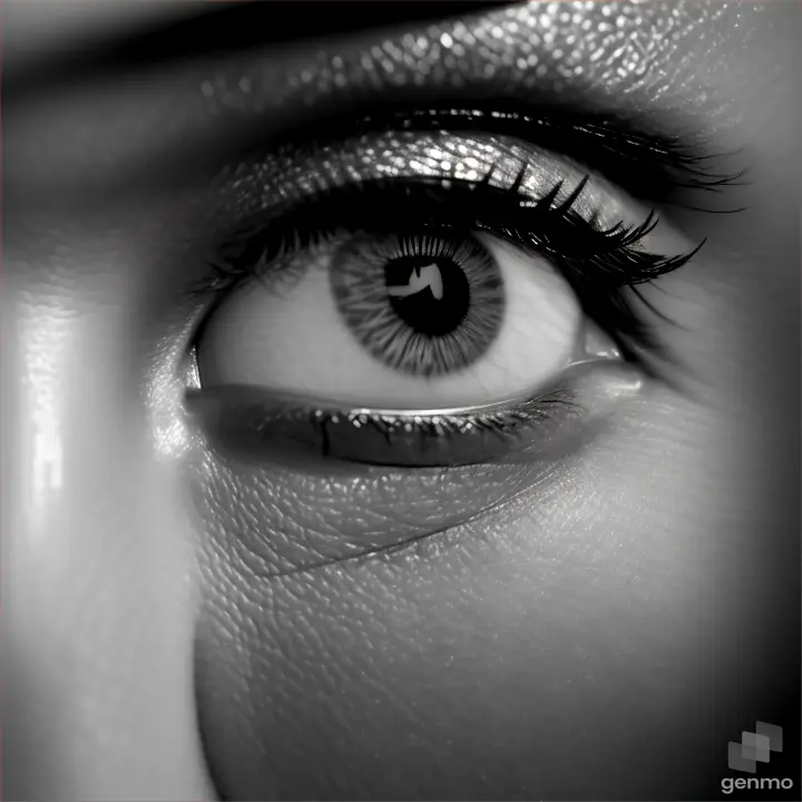 A close-up minimalist photo of a woman's eye, with a smokey eye makeup and a red poppy near the corner of her eye