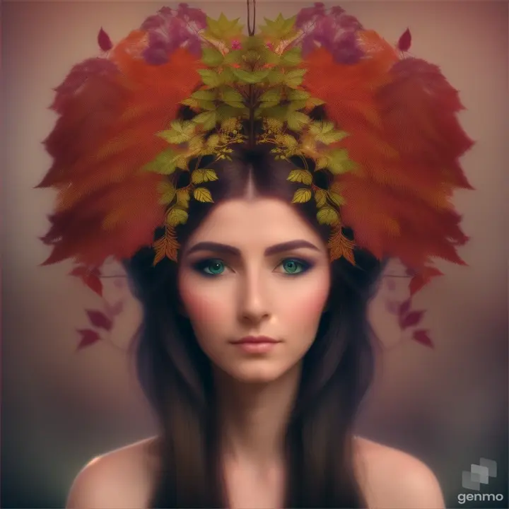 Your hair is a beautiful tree with lots of small leaves, surreal