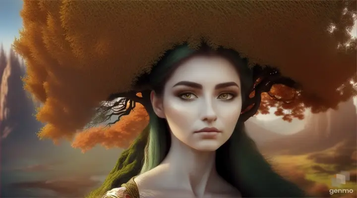Your hair is a beautiful tree with lots of small leaves, surreal