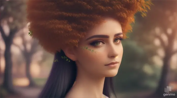 Your hair is a beautiful tree with lots of small leaves, surreal