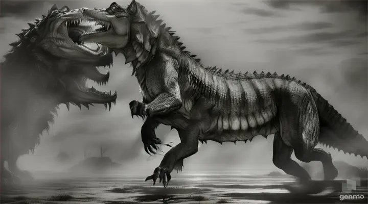 Werewolf VS Crocodile Reptile werewolf style Lon Chaney Jr. classic universal study in a A swamp in Louisiana  Fighting with he claws with a crocodile in effect sketch style charcoal drawing