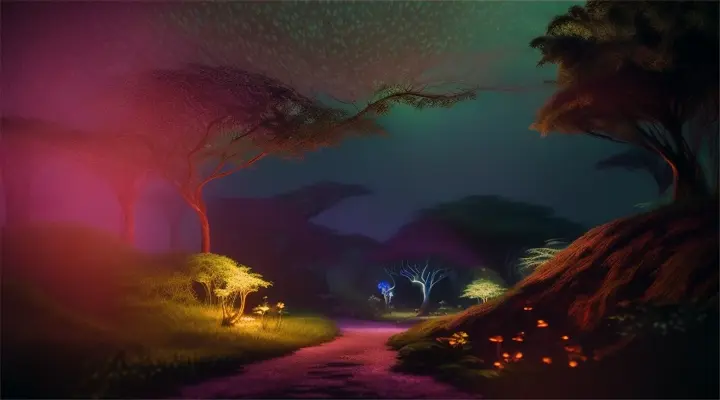 A night safari through a mystic forest, with glowing animals and plants that illuminate the darkest of nights