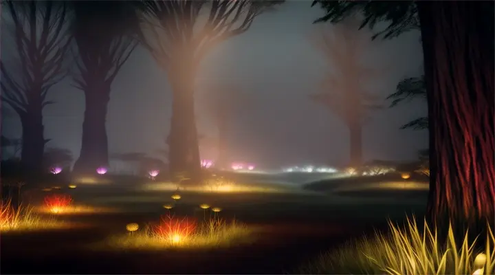 A night safari through a mystic forest, with glowing animals and plants that illuminate the darkest of nights