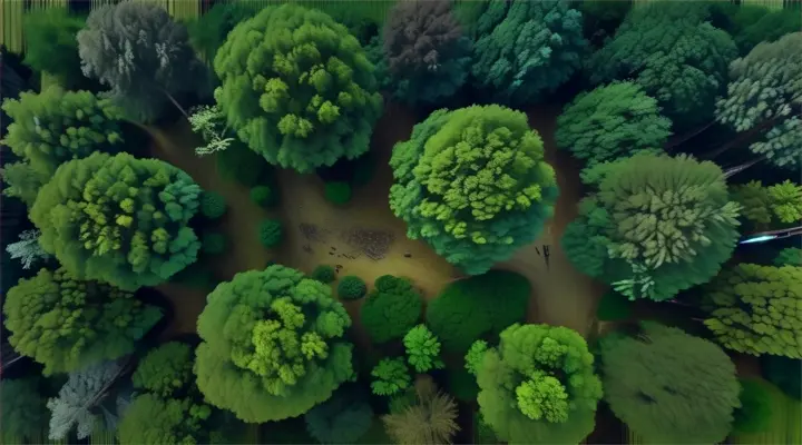 an aerial view of a forest with lots of trees