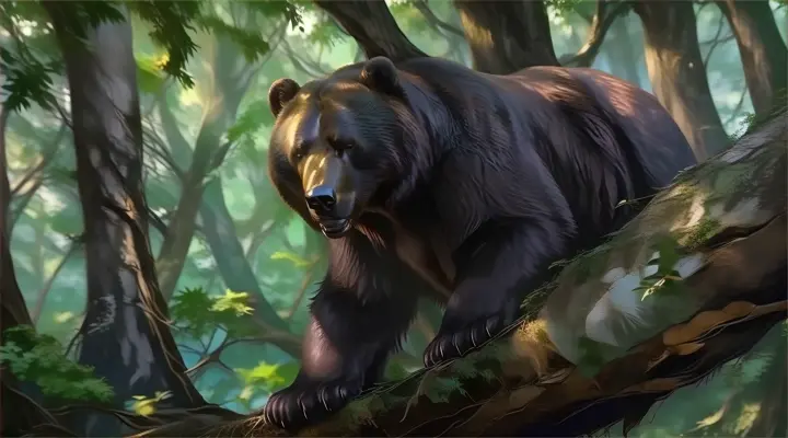 a brown bear standing on top of a tree branch