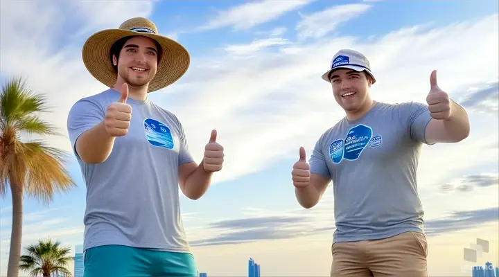 two men standing next to each other giving thumbs up, but one is MR. BEAST