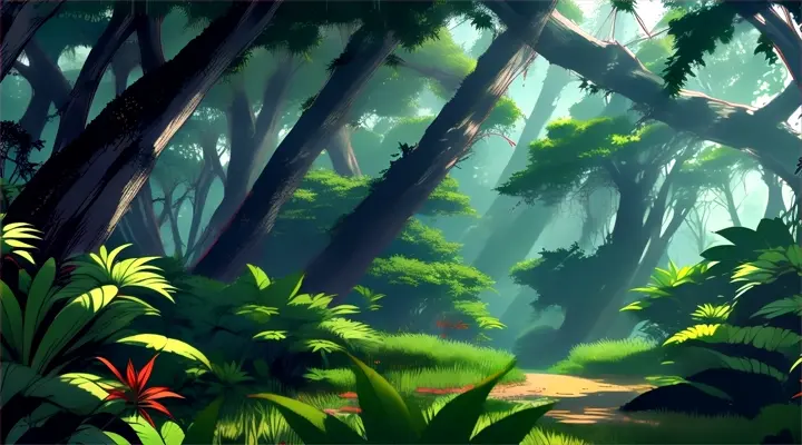 a lush green forest filled with lots of trees