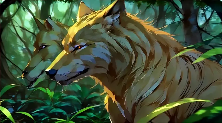 a close up of a wolf in a forest