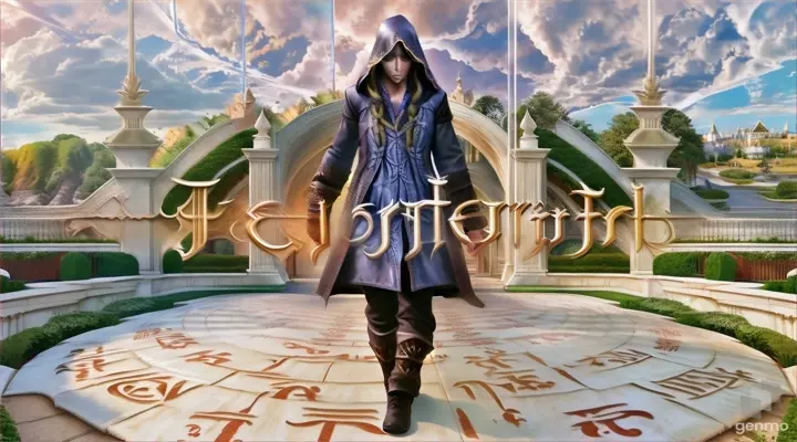 a woman in a hooded jacket is walking in front of a castle