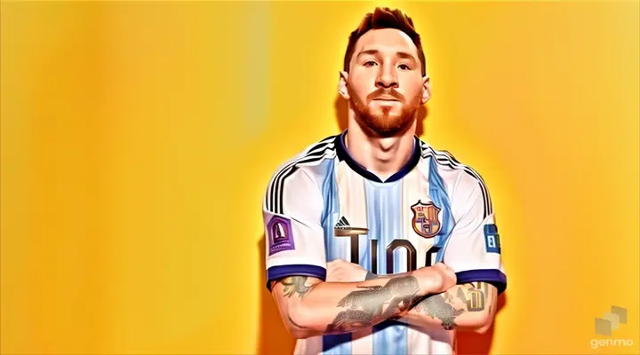 Messi standing in front of a yellow background