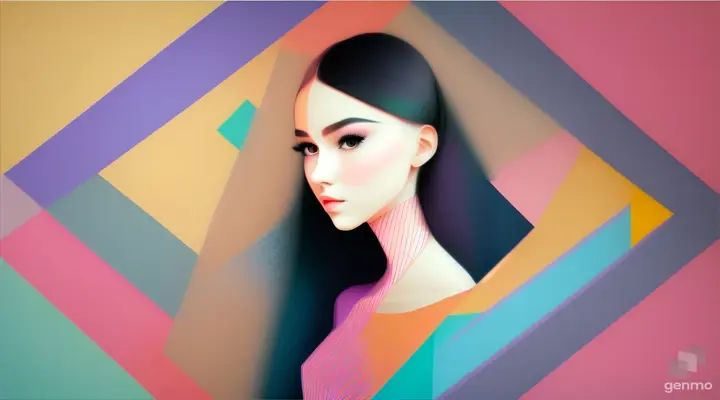 Different geometric figures come together and form a beautiful drawing of a girl.