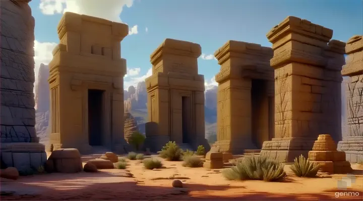 a group of stone structures sitting in the middle of a desert