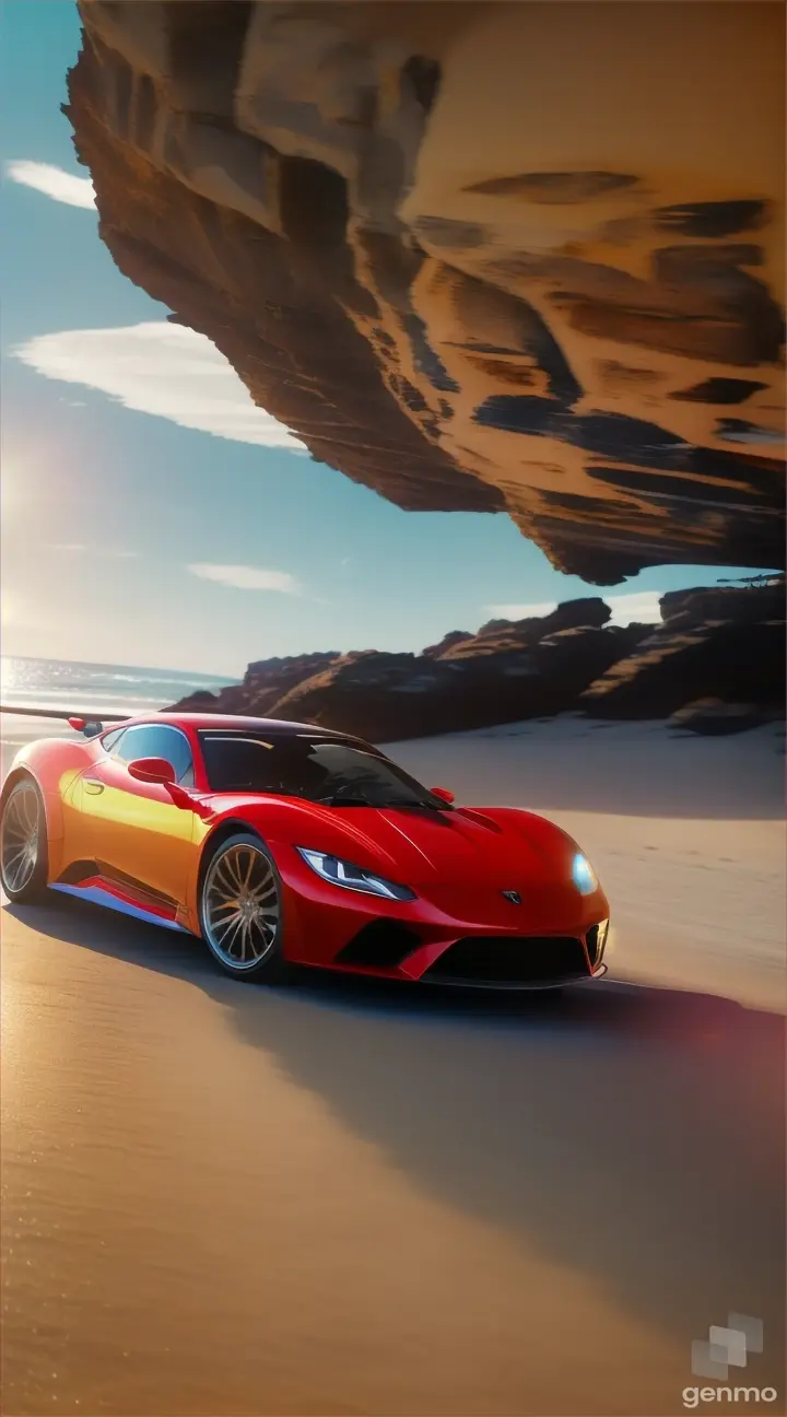 Sports car. Spider man. Running on Beach.9*16
