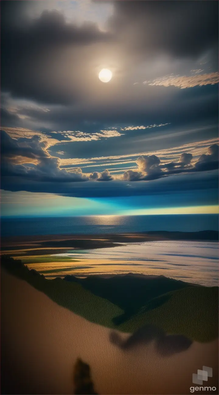paisaje hermoso luz de la luna llena y nubes hermosas 8k casi perfectos , realistico, escenas hermosas como un paraiso ,