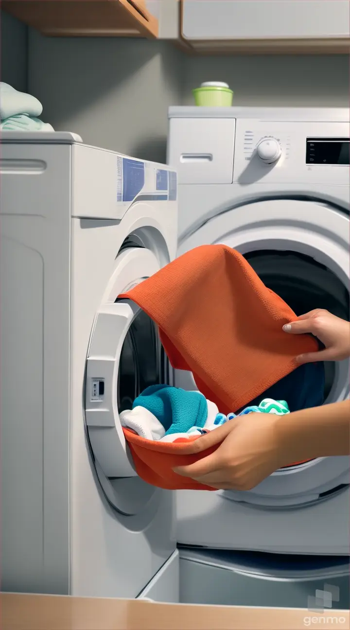 Woman using a washing machine