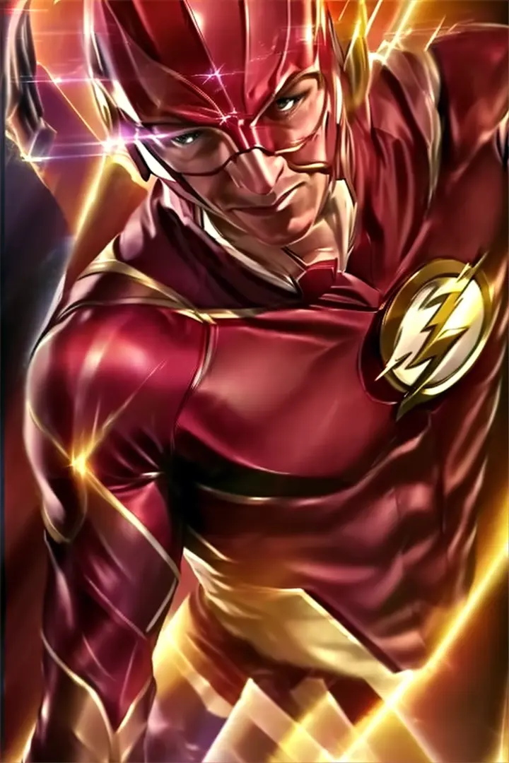 the flash running through the air in a flash suit