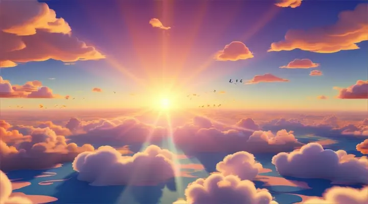 3d cartoon animation: sun rise in the blue sky