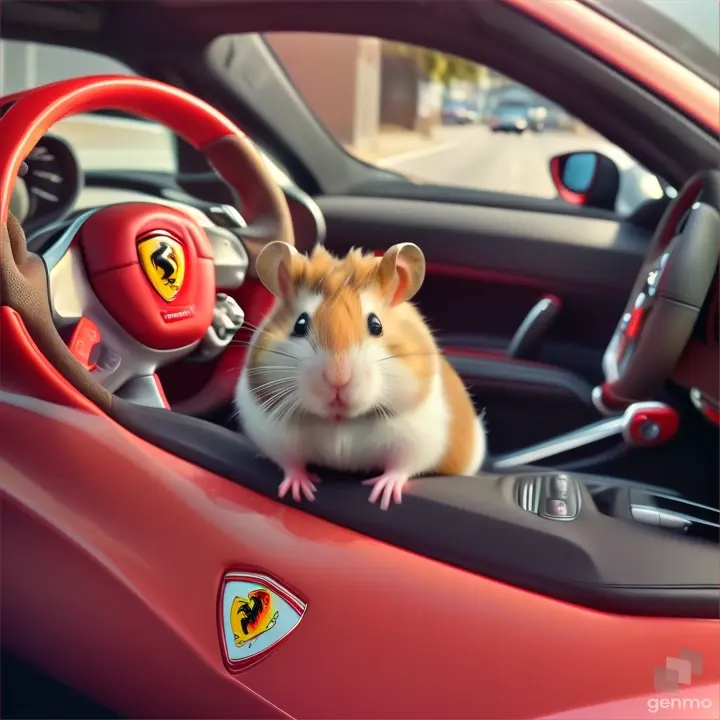 a hamster in Ferrari