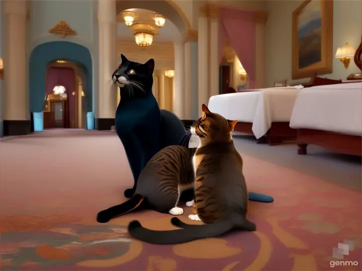 Un gato y una lontra trabajando en un hotel llamado hotel venus