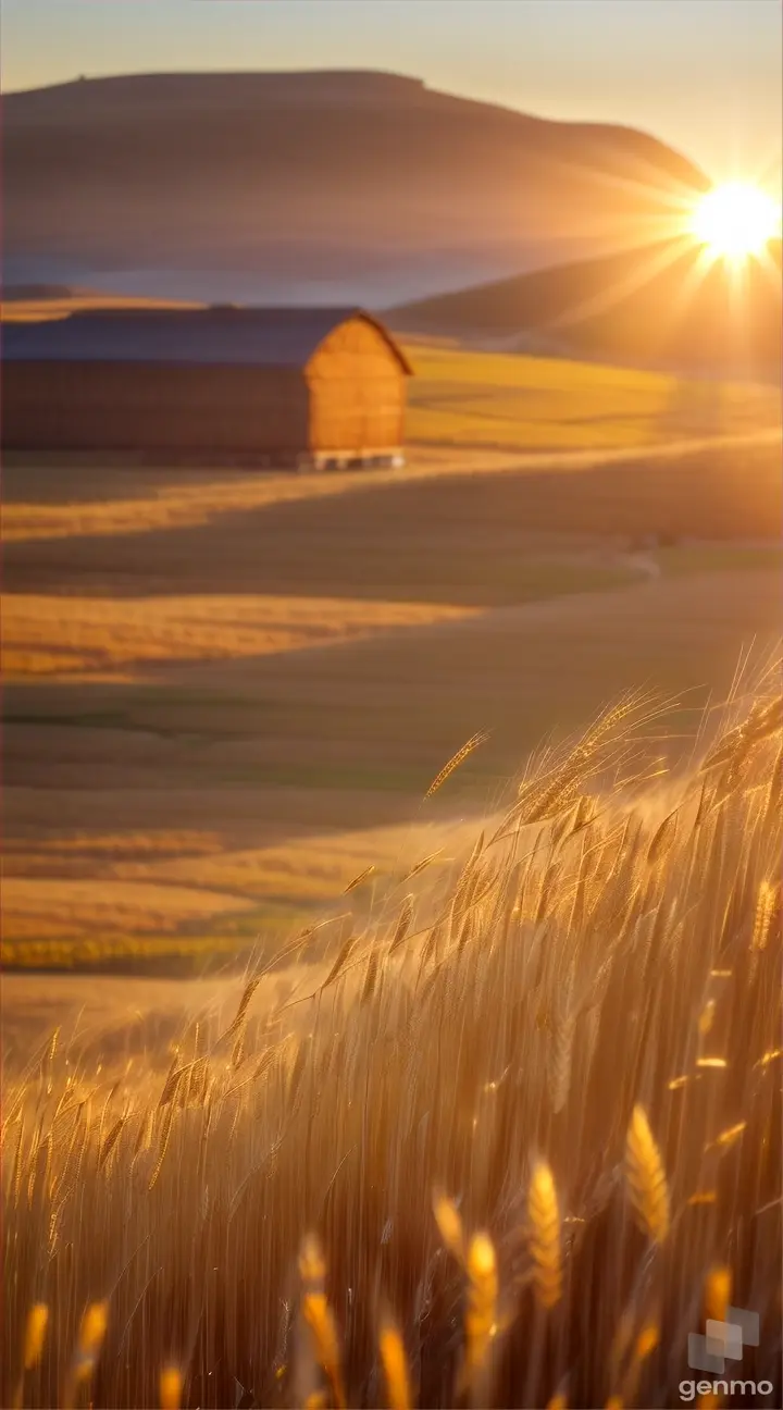 A field of golden wheat swaying in the breeze, ready for harvest under the warm glow of the sun.
