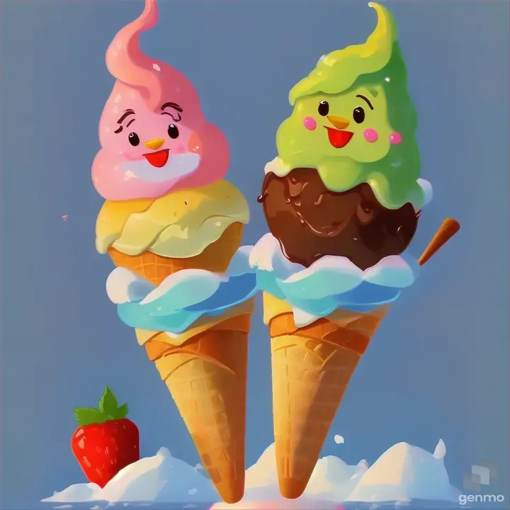 a couple of ice cream cones sitting on top of a pile of snow