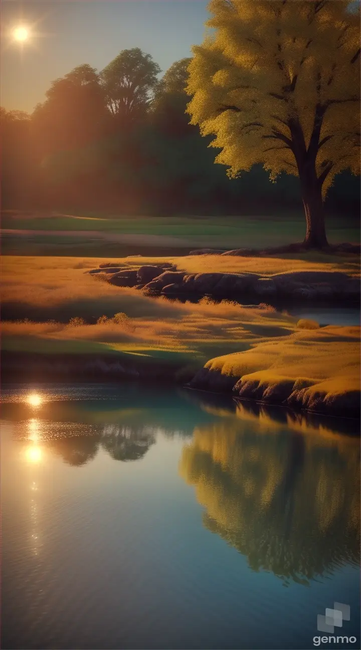 paisaje hermoso con sol brillante , animales hermosos todo en 8k realistico ,