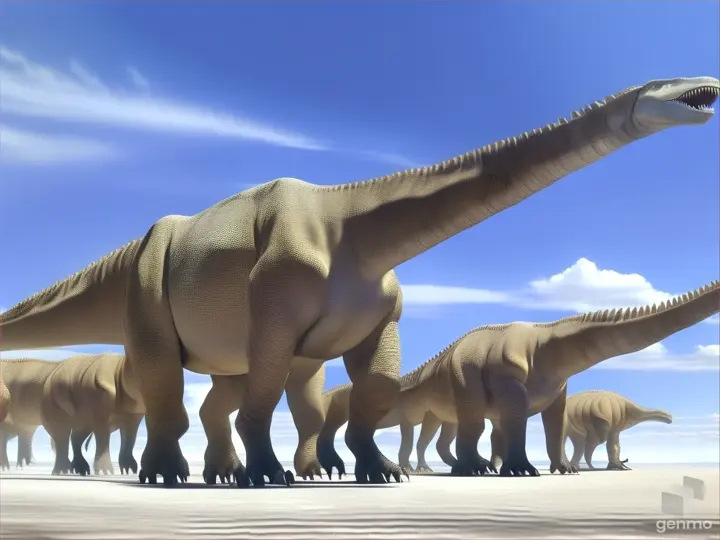 a group of dinosaurs walking across a desert