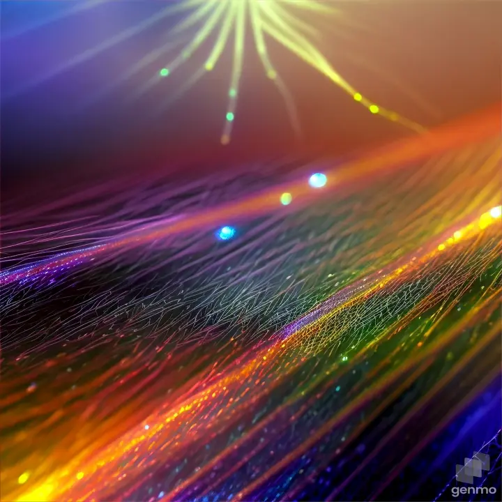 a spider web made out of fiber optics with illuminated dew drops