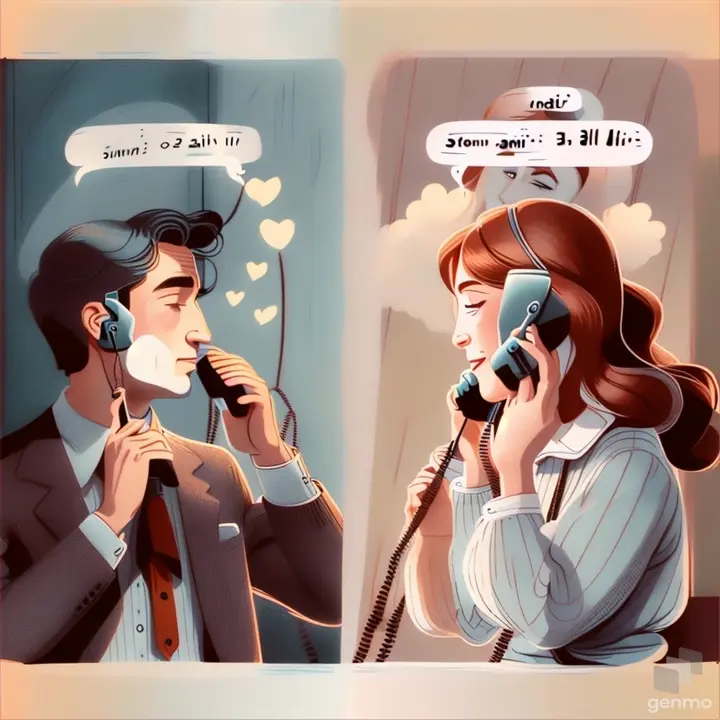 a man and a woman are talking on phones