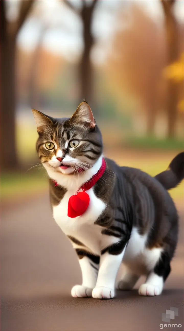 Uma cena de um gato trazendo um presente para seu dono, como um pássaro ou rato, com uma expressão de expectativa ou contentamento.