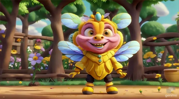 bee is smiling and exploring flowers